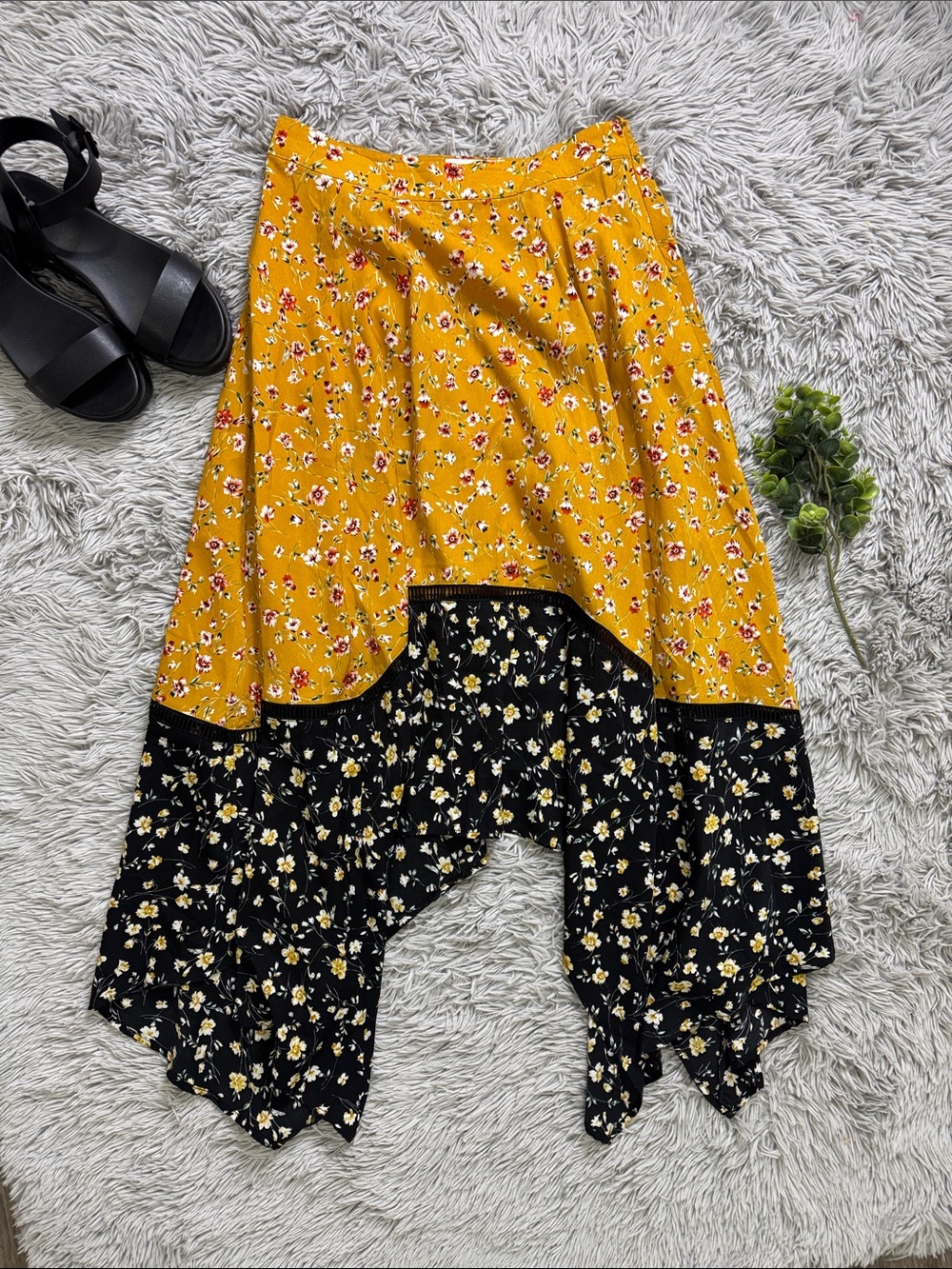 Isla Maude x Anthropologie Delia Floral Asymmetrical colorblock Skirt size S
